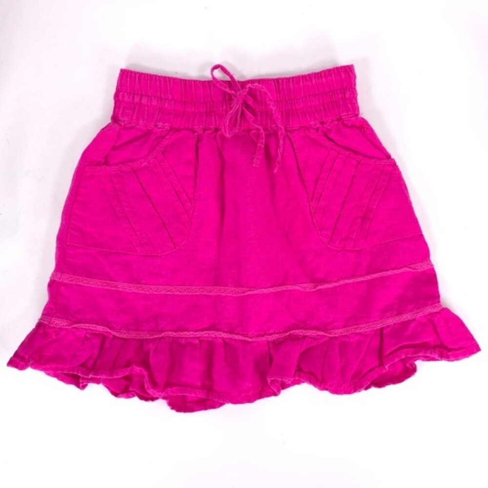 ATHLETA 100% LINEN Ruffle Elastic Waist‎ Drawstring Pull on Mini Skirt Size 0